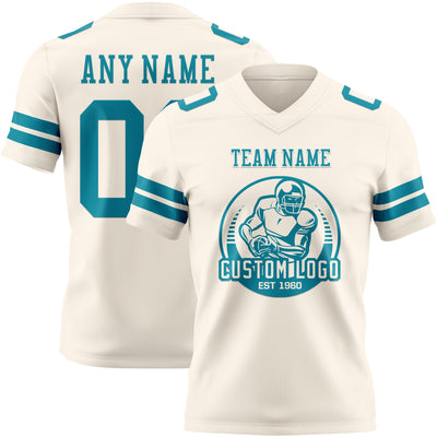 Custom Cream Teal Authentic Football Jersey