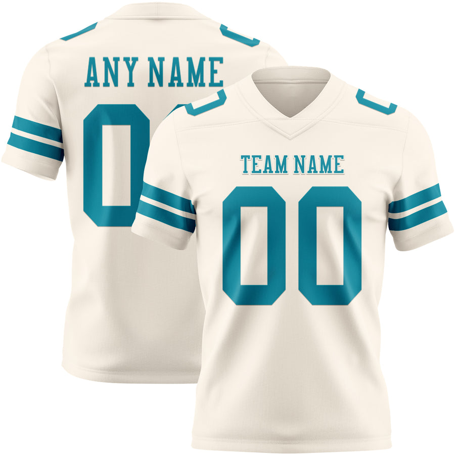 Custom Cream Teal Authentic Football Jersey