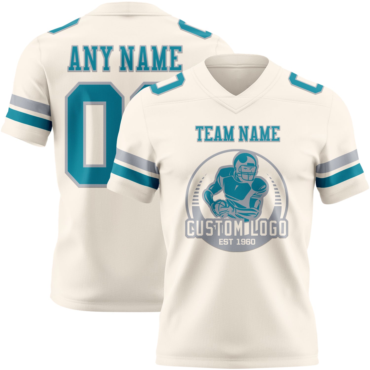 Custom Cream Teal-Gray Authentic Football Jersey