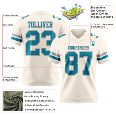 Custom Cream Teal-Gray Authentic Football Jersey