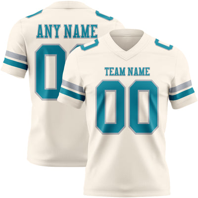Custom Cream Teal-Gray Authentic Football Jersey