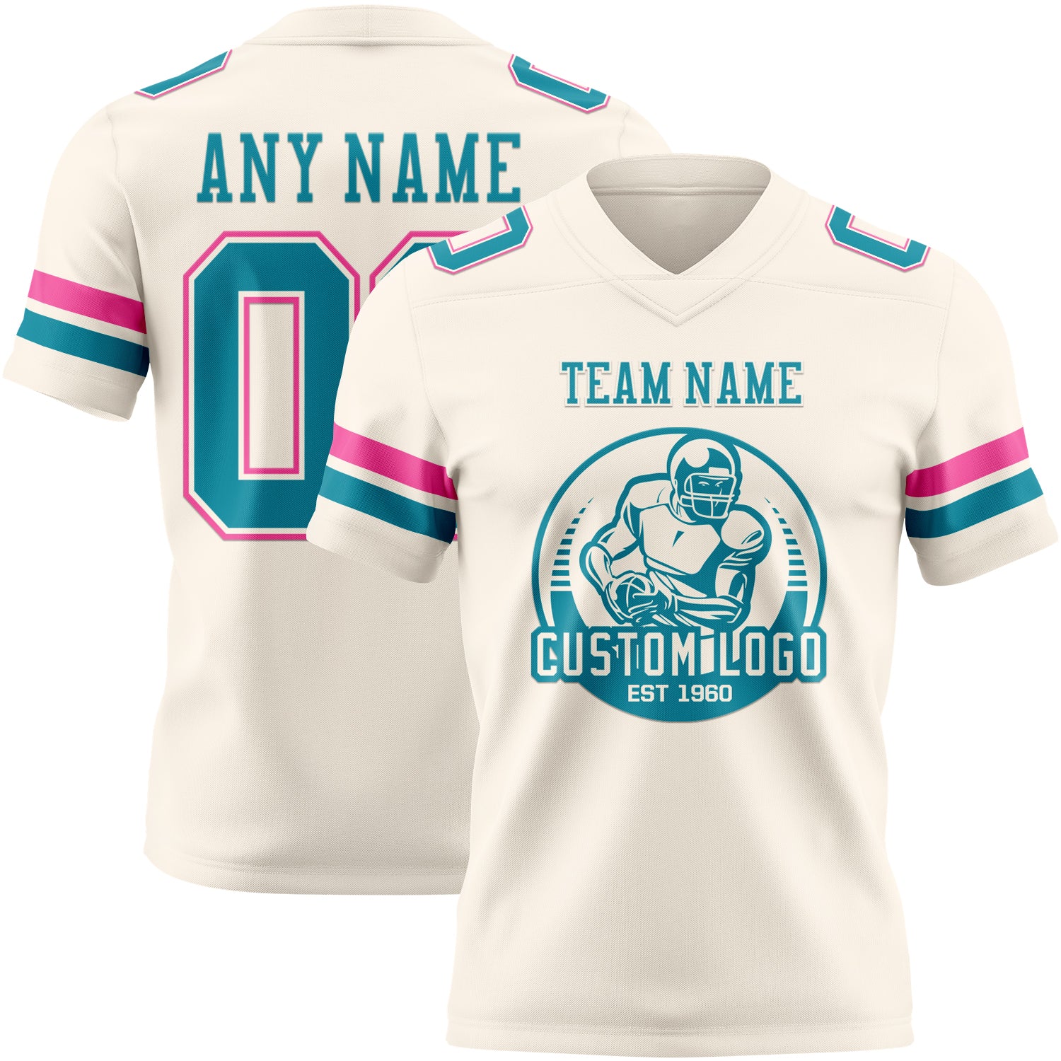 Custom Cream Teal-Pink Authentic Football Jersey