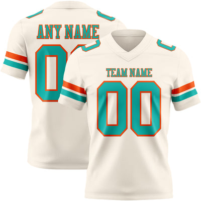 Custom Cream Aqua-Orange Authentic Football Jersey