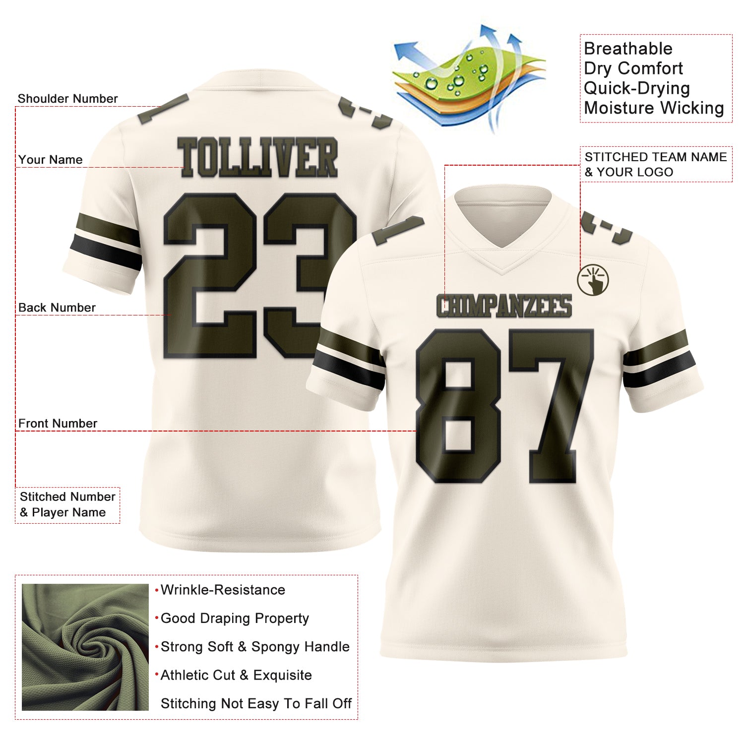 Custom Cream Olive-Black Authentic Football Jersey