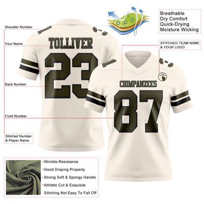 Custom Cream Olive-Black Authentic Football Jersey