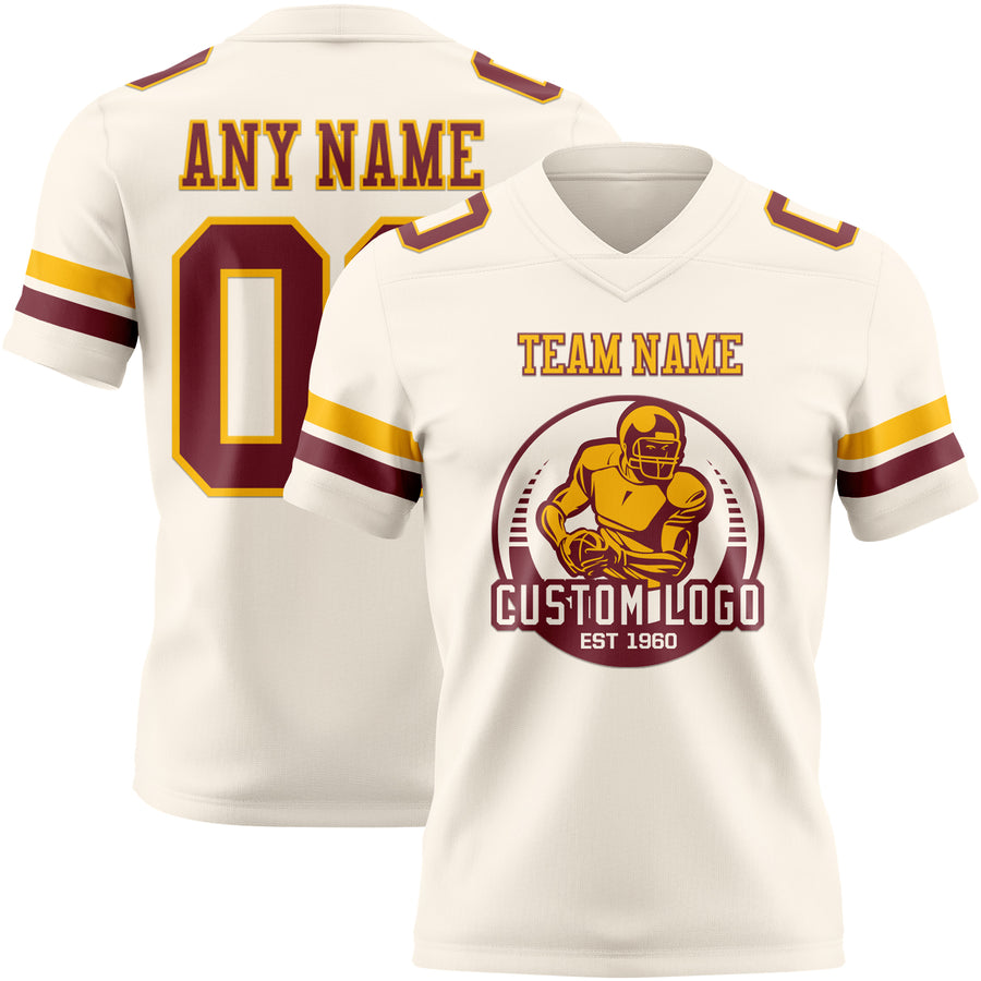 Custom Cream Burgundy-Gold Authentic Football Jersey