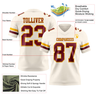 Custom Cream Burgundy-Gold Authentic Football Jersey