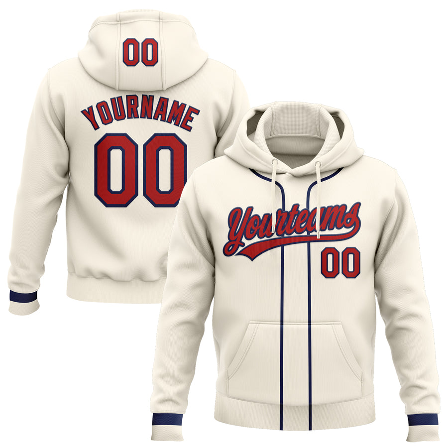 Custom Stitched Cream Red-Navy Baseball Pullover Sweatshirt Hoodie