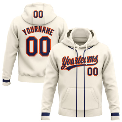 Custom Stitched Cream Navy-Orange Baseball Pullover Sweatshirt Hoodie