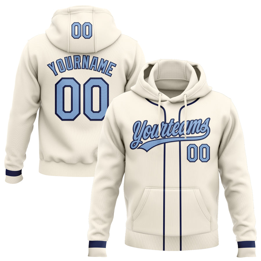 Custom Stitched Cream Light Blue-Navy Baseball Pullover Sweatshirt Hoodie