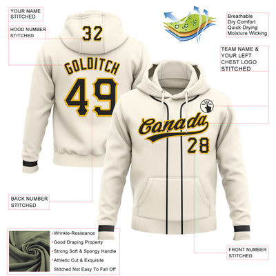 Custom Stitched Cream Black-Gold Baseball Pullover Sweatshirt Hoodie