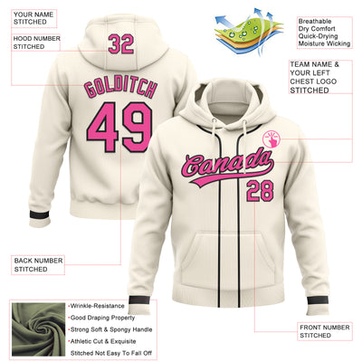 Custom Stitched Cream Pink-Black Baseball Pullover Sweatshirt Hoodie