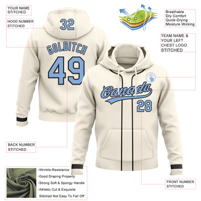 Custom Stitched Cream Light Blue-Black Baseball Pullover Sweatshirt Hoodie
