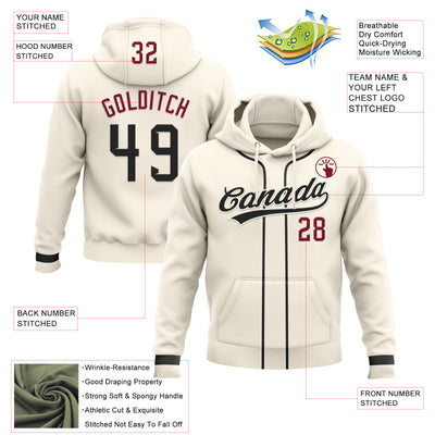 Custom Stitched Cream Black-Crimson Baseball Pullover Sweatshirt Hoodie