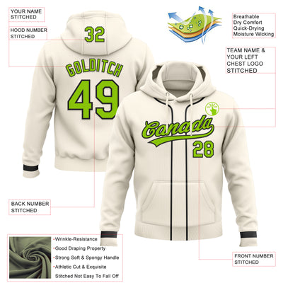 Custom Stitched Cream Neon Green-Black Baseball Pullover Sweatshirt Hoodie
