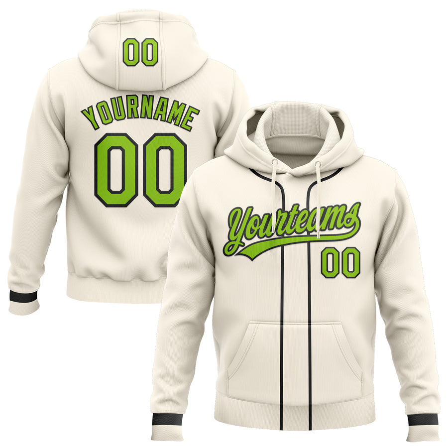 Custom Stitched Cream Neon Green-Black Baseball Pullover Sweatshirt Hoodie