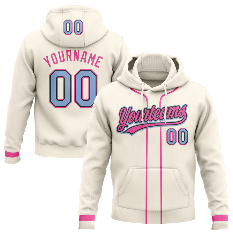 Custom Stitched Cream Light Blue Pink-Black Baseball Pullover Sweatshirt Hoodie