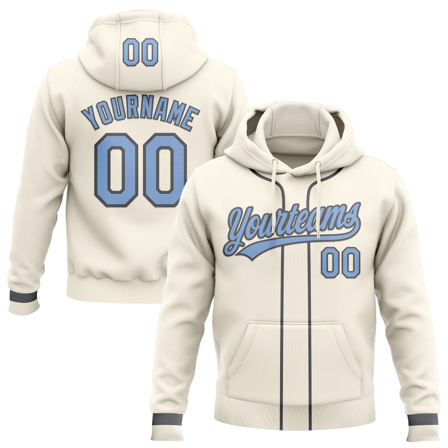 Custom Stitched Cream Light Blue-Steel Gray Baseball Pullover Sweatshirt Hoodie