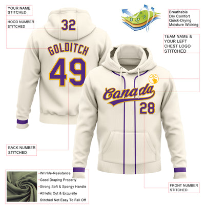Custom Stitched Cream Purple-Gold Baseball Pullover Sweatshirt Hoodie