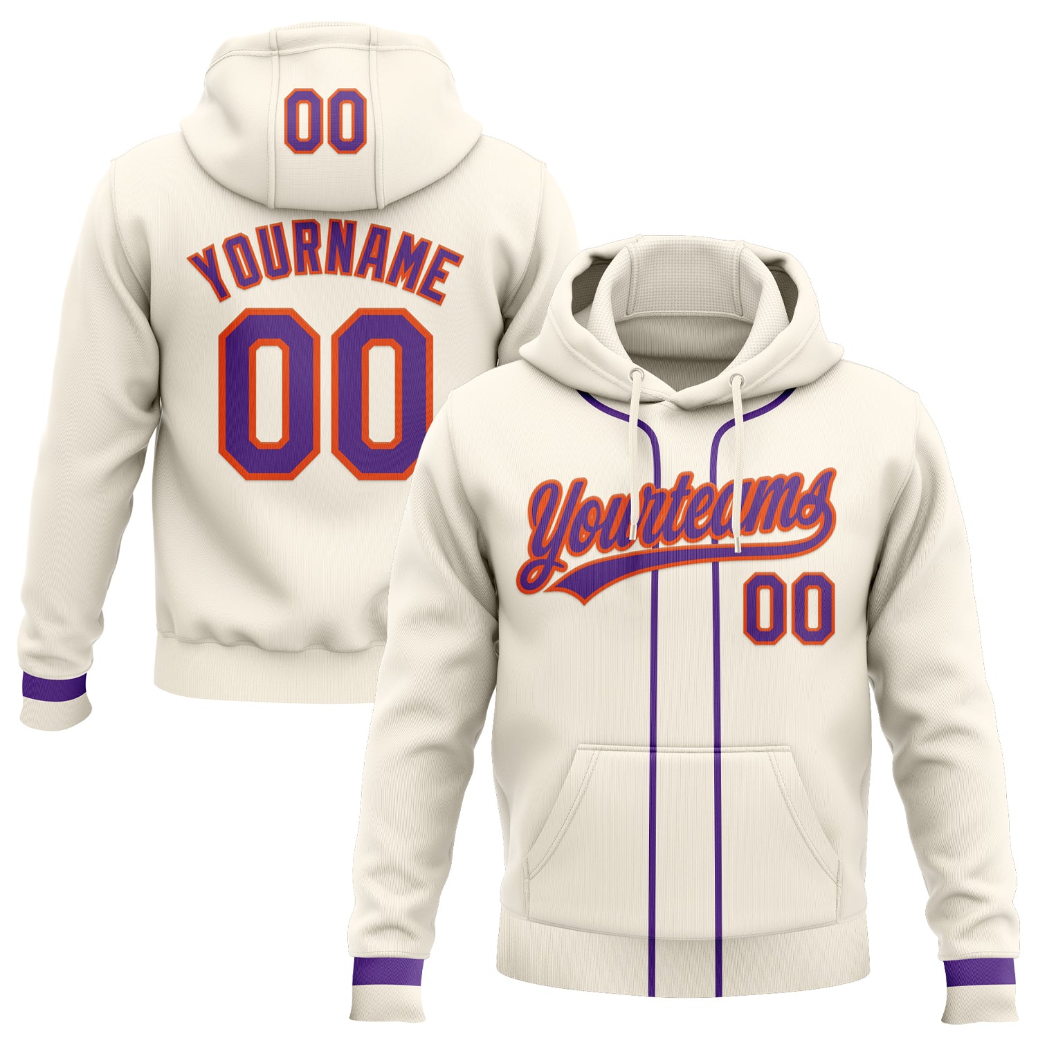 Custom Stitched Cream Purple-Orange Baseball Pullover Sweatshirt Hoodie