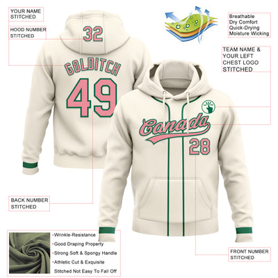 Custom Stitched Cream Medium Pink-Kelly Green Baseball Pullover Sweatshirt Hoodie