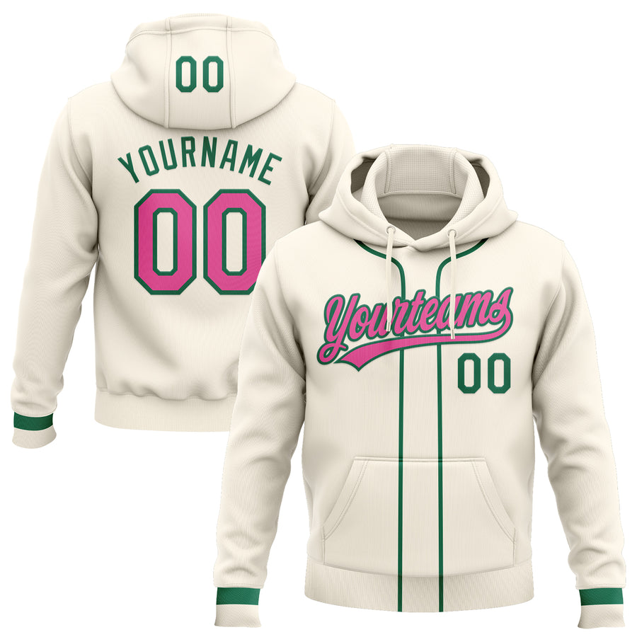 Custom Stitched Cream Pink-Kelly Green Baseball Pullover Sweatshirt Hoodie