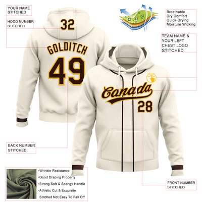 Custom Stitched Cream Brown-Gold Baseball Pullover Sweatshirt Hoodie