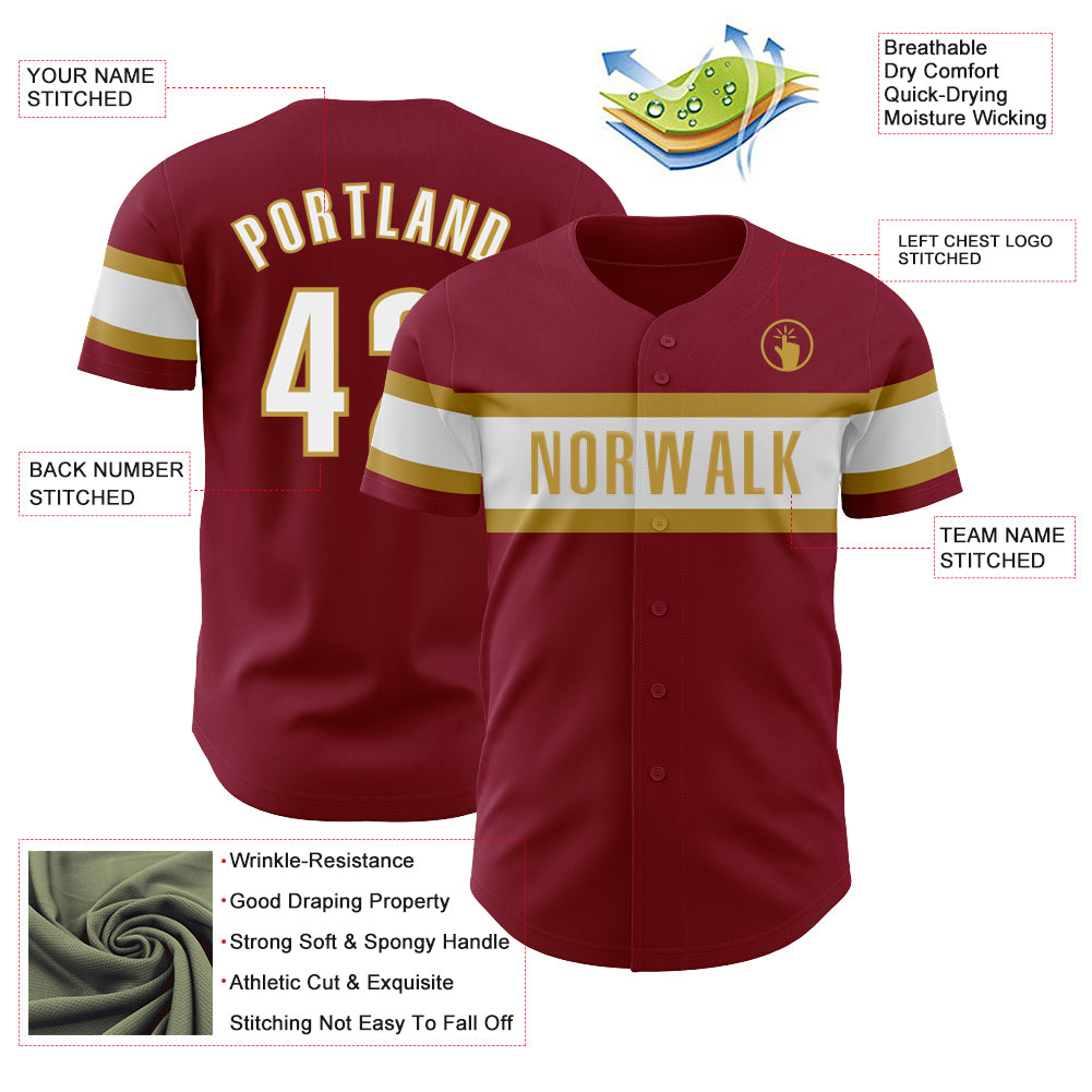 Custom Crimson White-Old Gold Authentic Baseball Jersey
