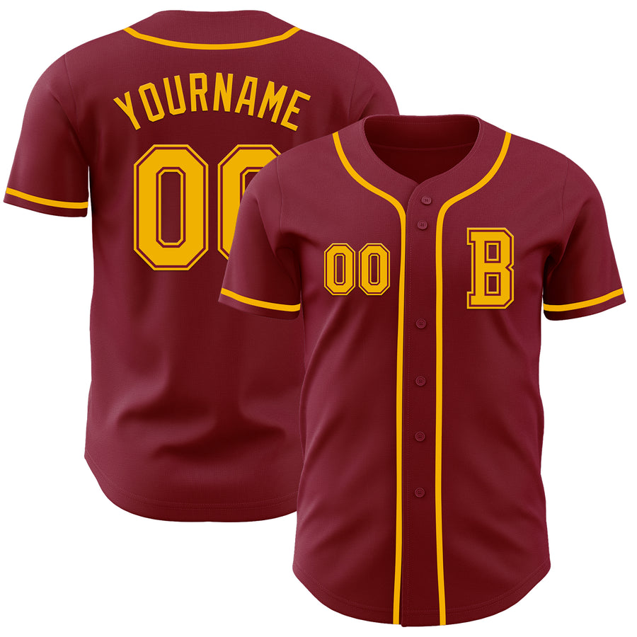 Custom Crimson Gold Authentic Baseball Jersey