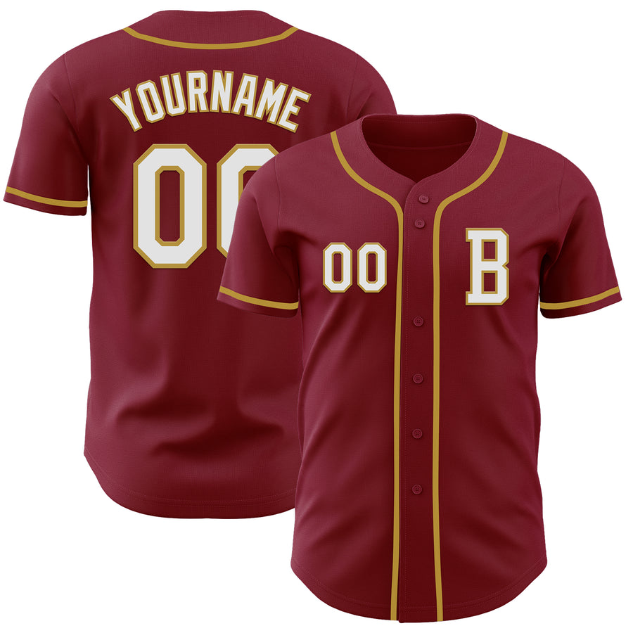 Custom Crimson White-Old Gold Authentic Baseball Jersey