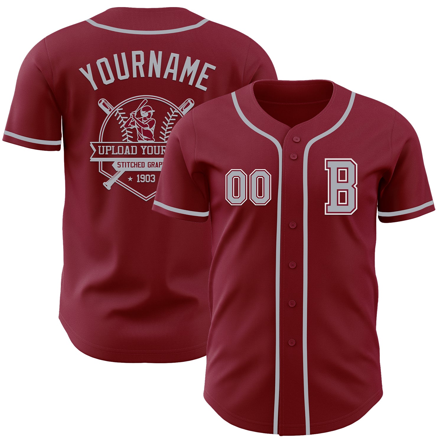Custom Crimson Gray-White Authentic Baseball Jersey