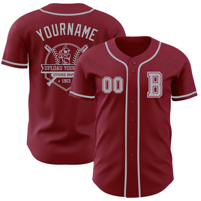 Custom Crimson Gray-White Authentic Baseball Jersey