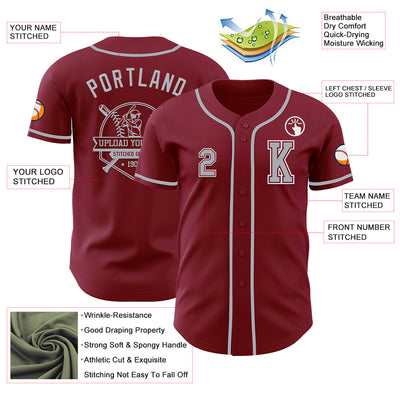 Custom Crimson Gray-White Authentic Baseball Jersey