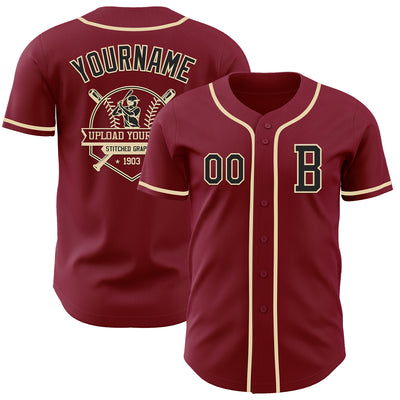Custom Crimson Black-Cream Authentic Baseball Jersey