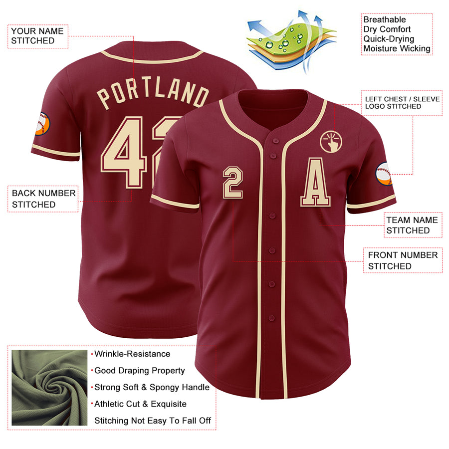 Custom Crimson Cream Authentic Baseball Jersey