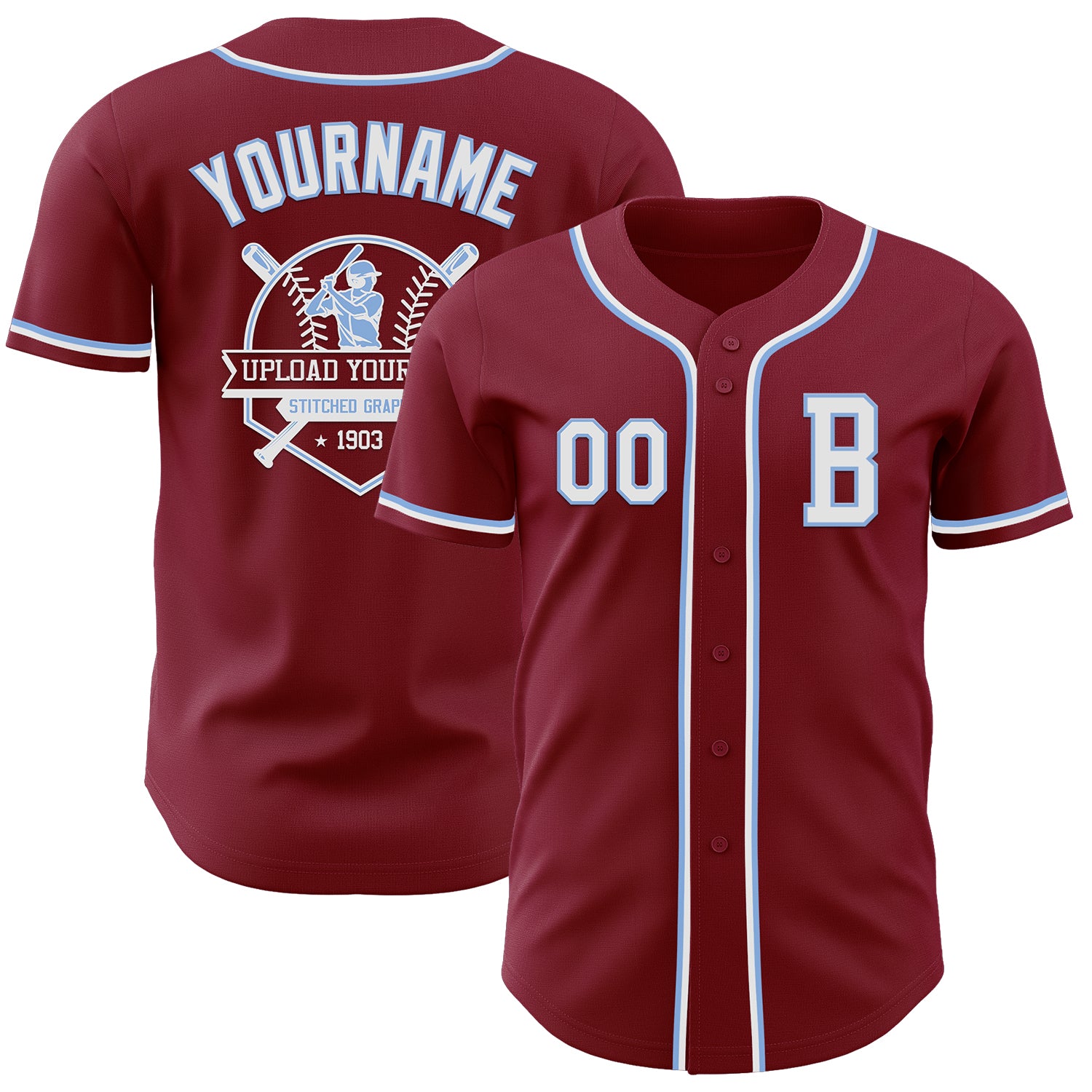 Custom Crimson White-Light Blue Authentic Baseball Jersey