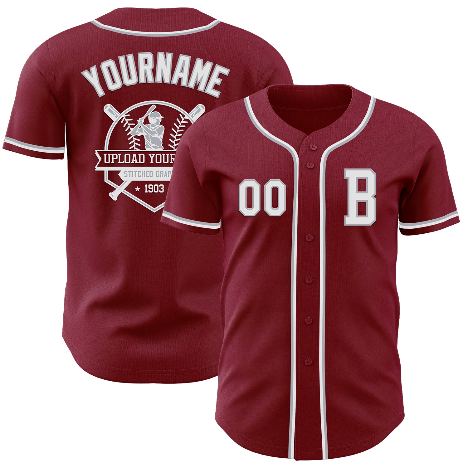 Custom Crimson White-Gray Authentic Baseball Jersey