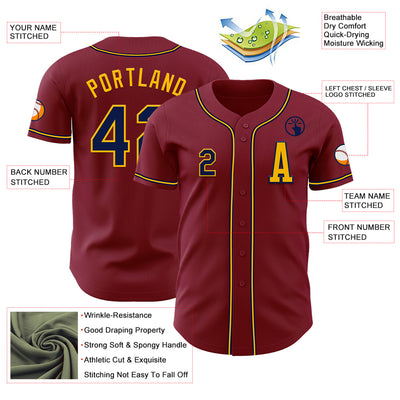 Custom Crimson Navy-Gold Authentic Baseball Jersey