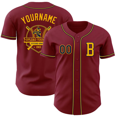 Custom Crimson Navy-Gold Authentic Baseball Jersey