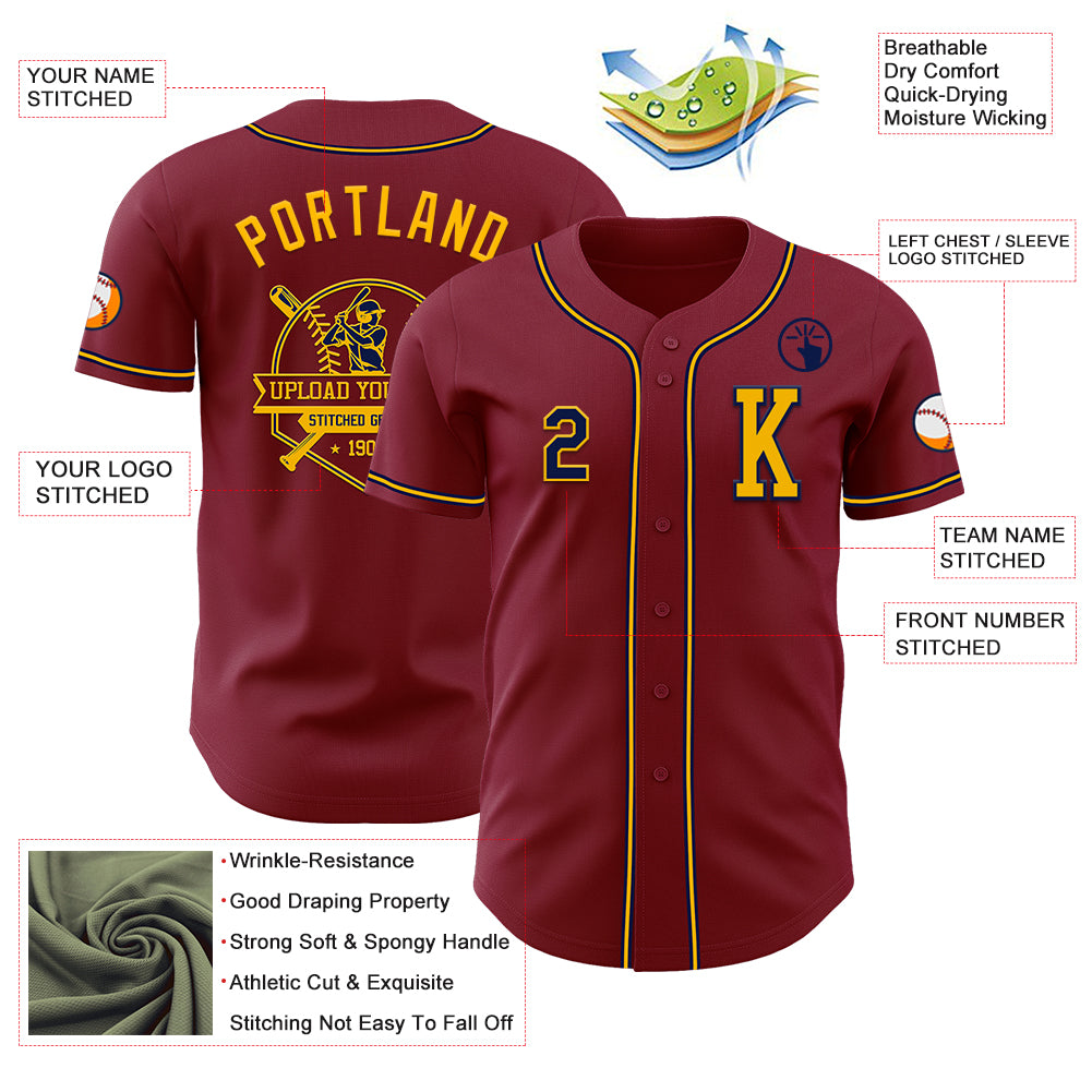 Custom Crimson Navy-Gold Authentic Baseball Jersey
