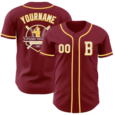 Custom Crimson White-Gold Authentic Baseball Jersey