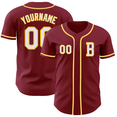 Custom Crimson White-Gold Authentic Baseball Jersey