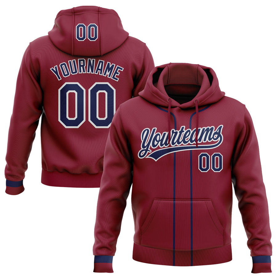 Custom Stitched Crimson Navy-White Baseball Pullover Sweatshirt Hoodie