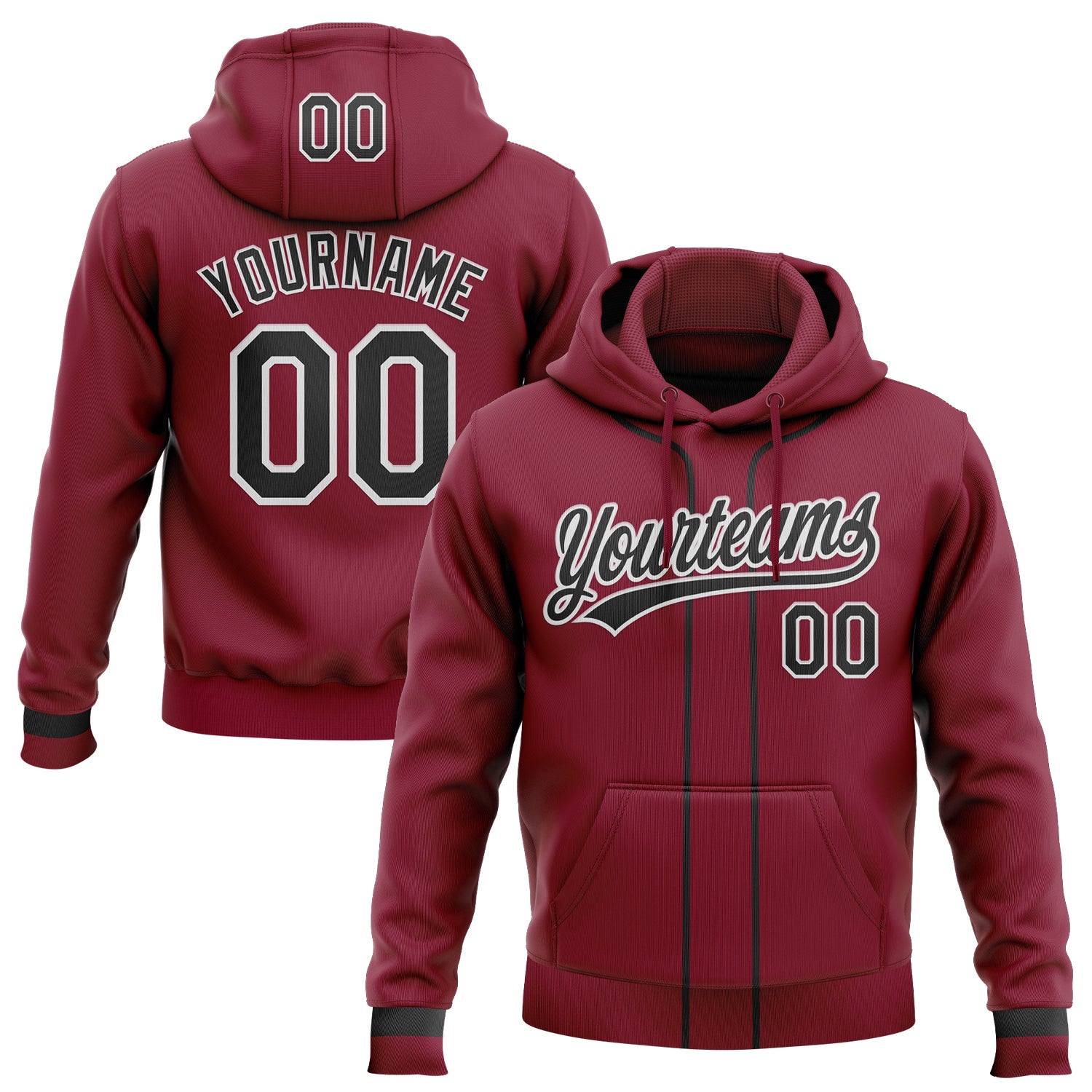 Custom Stitched Crimson Black-White Baseball Pullover Sweatshirt Hoodie