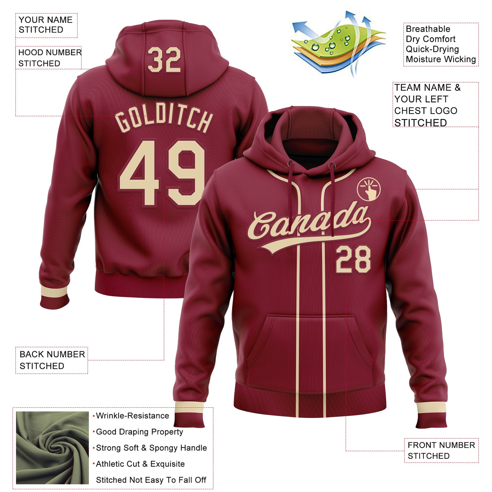 Custom Stitched Crimson Cream-Crimson Baseball Pullover Sweatshirt Hoodie