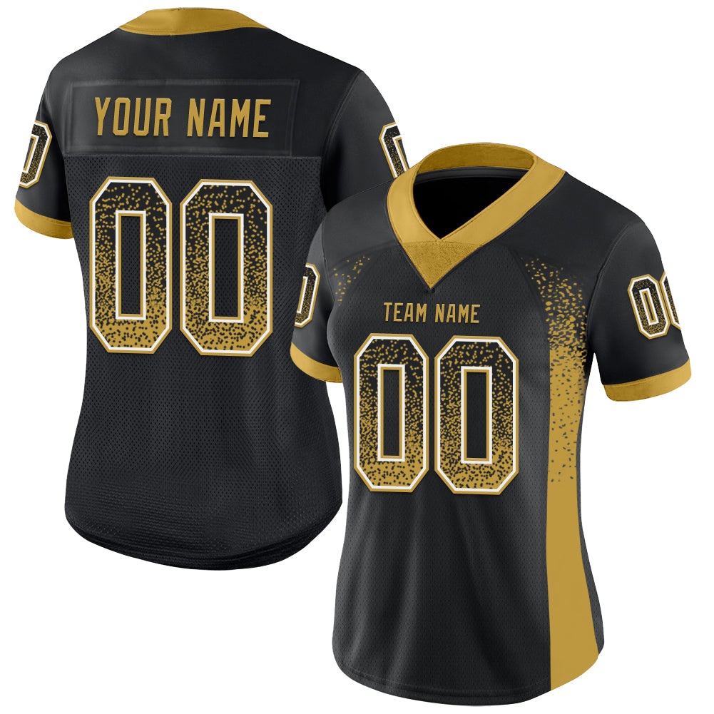 Custom Black Old Gold-White Drift Fashion Football Jersey