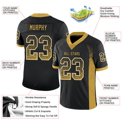 Custom Black Old Gold-White Drift Fashion Football Jersey