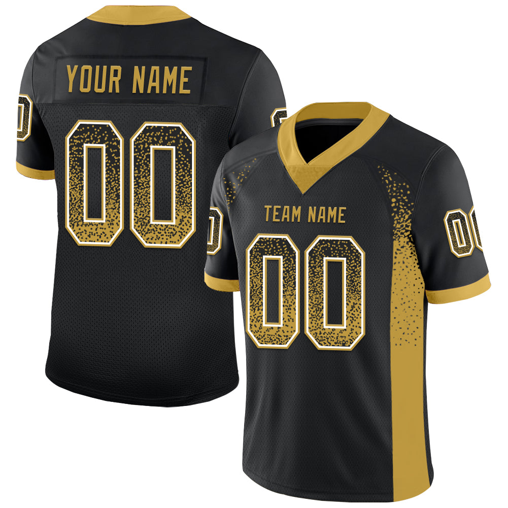 Custom Black Old Gold-White Drift Fashion Football Jersey