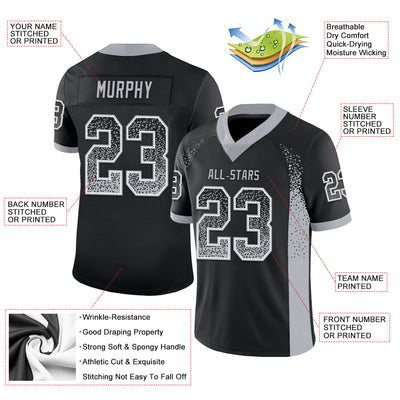 Custom Black Gray-White Drift Fashion Football Jersey