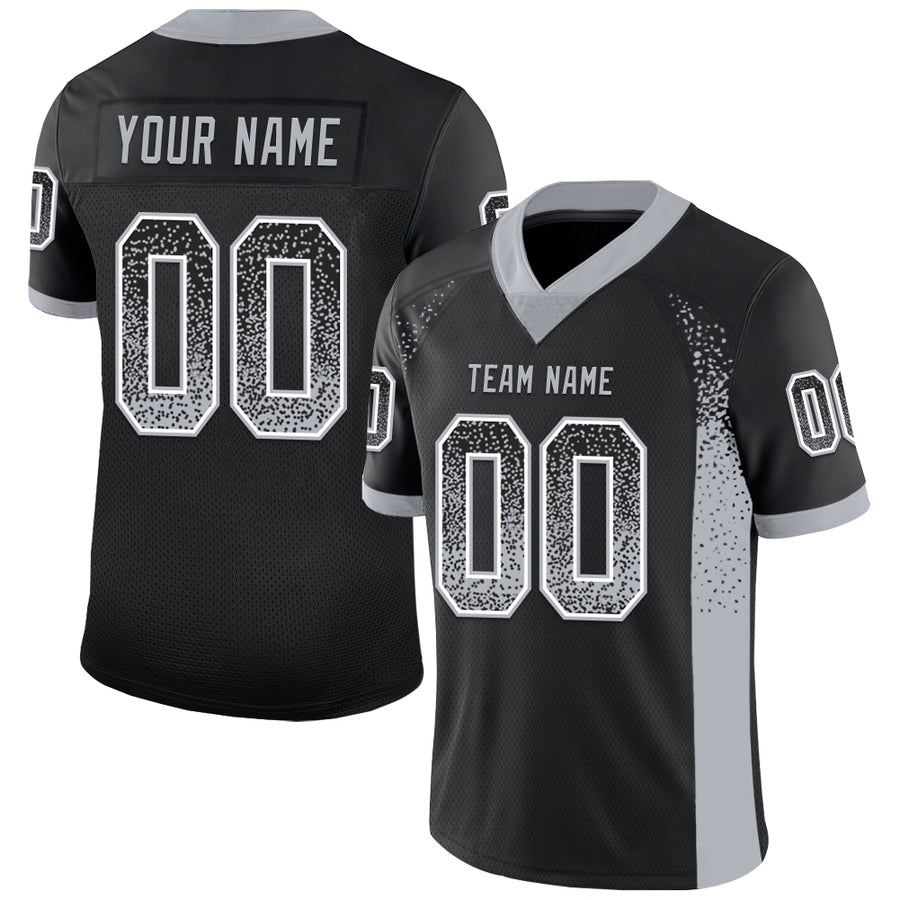 Custom Black Gray-White Drift Fashion Football Jersey